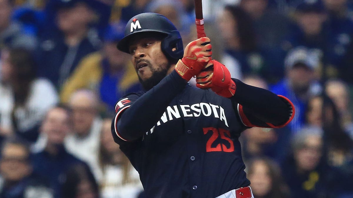 Minnesota Twins center fielder Byron Buxton swinging a bat at American Family Field in Milwaukee