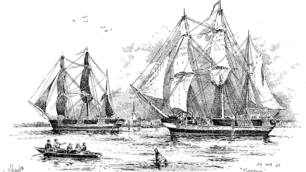 Image of Franklin expedition vessels sailing in water