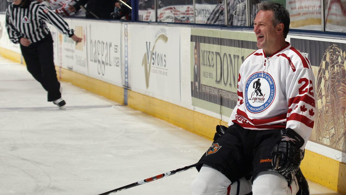 Claude Lemieux playing for Canada in Legends Classic hockey game