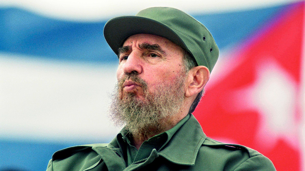 Fidel Castro observing the May Day parade at Revolution Square in Havana