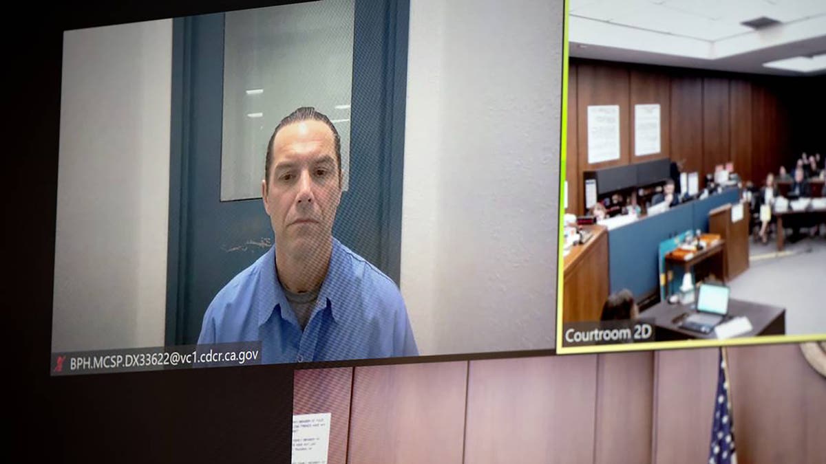 Scott Peterson appearing via video call during a court hearing in Redwood City, California