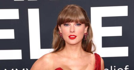Taylor Swift Wears an Affordable 0 Dress and Black Ribbon in Her Hair in New York City