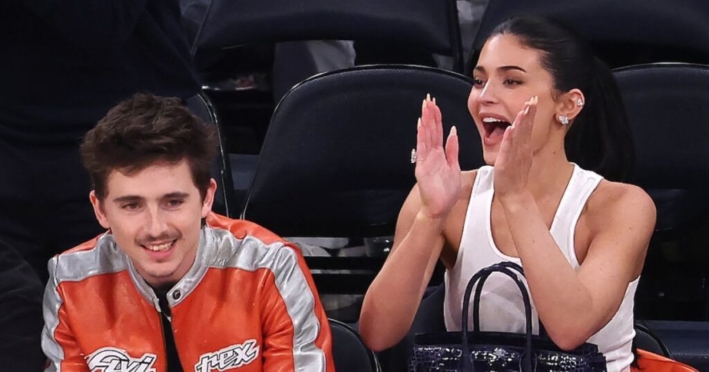 Timothee Chalamet and Kylie Jenner Show PDA in Matching Knicks Colors While Sitting Courtside