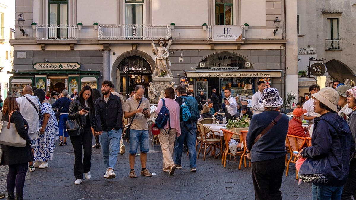 Packed crowds in Amalfi Coast village center