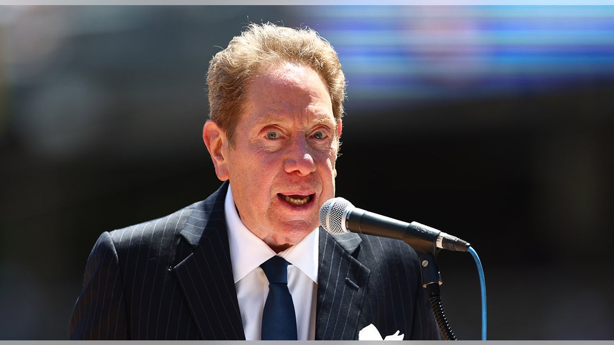 John Sterling speaking at Old Timers Day ceremony at Yankee Stadium