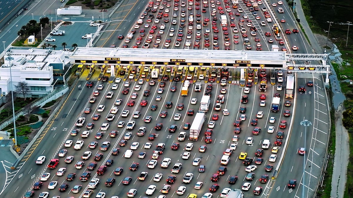 Birds eye view of packed traffic in Bay Area