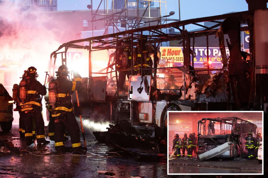 Wild photos show charred remains of abandoned bus after catching fire under BQE