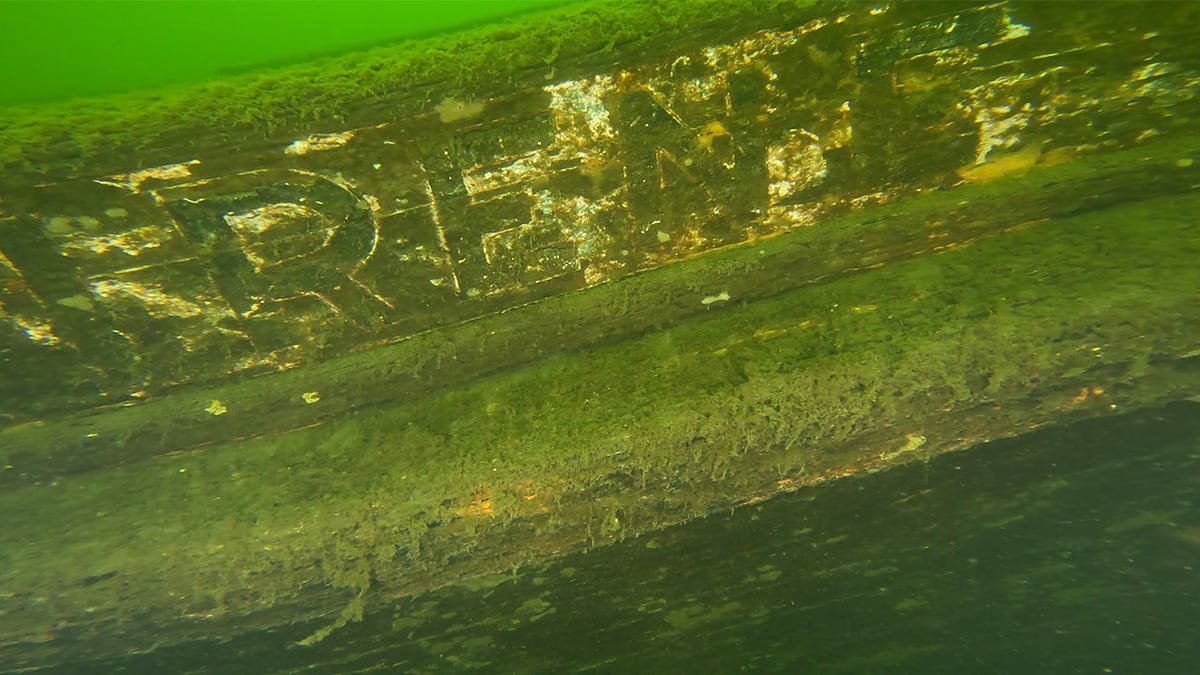 The word IRENE on a ship covered in biofoul