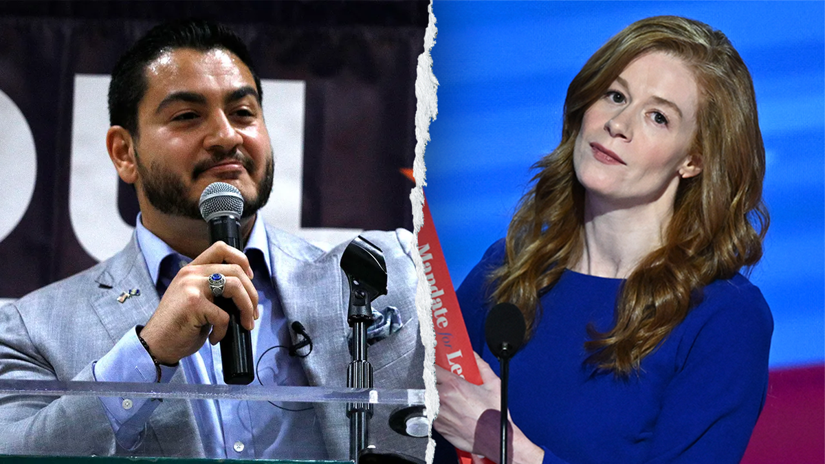 Michigan Democratic Senate candidate Abdul El-Sayed and state Sen. Mallory McMorrow standing side by side