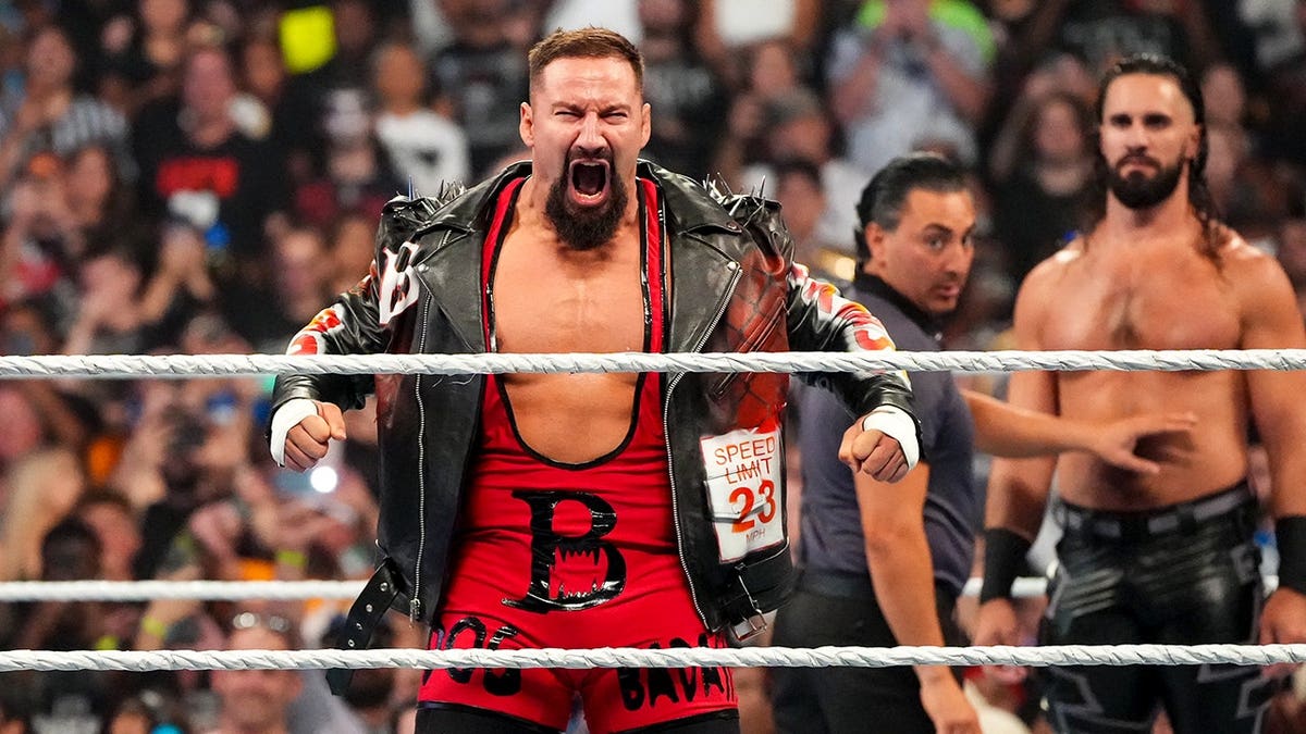 Bron Breakker entering the wrestling ring at WWE Backlash in Tampa, Florida