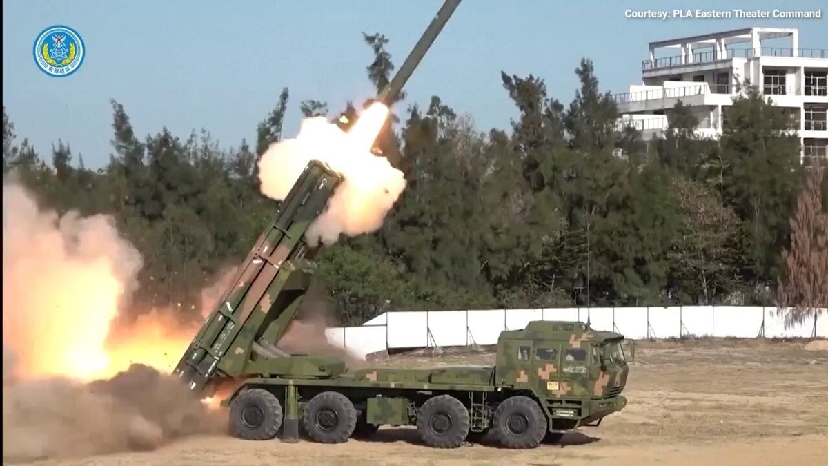 Chinese rockets launching near Taiwan during live-fire military drills