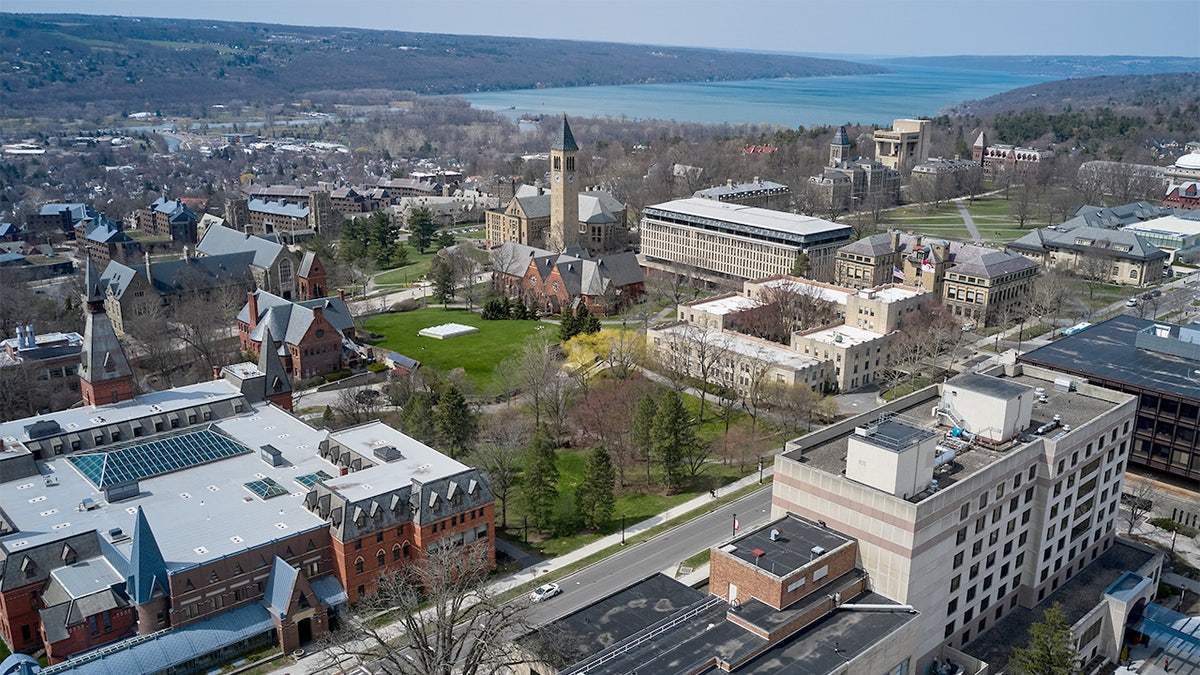 Aerial view of Cornell University campus in Ithaca New York