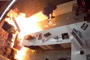 Wild video shows burglar going up in flames while trying to torch cannabis dispensary