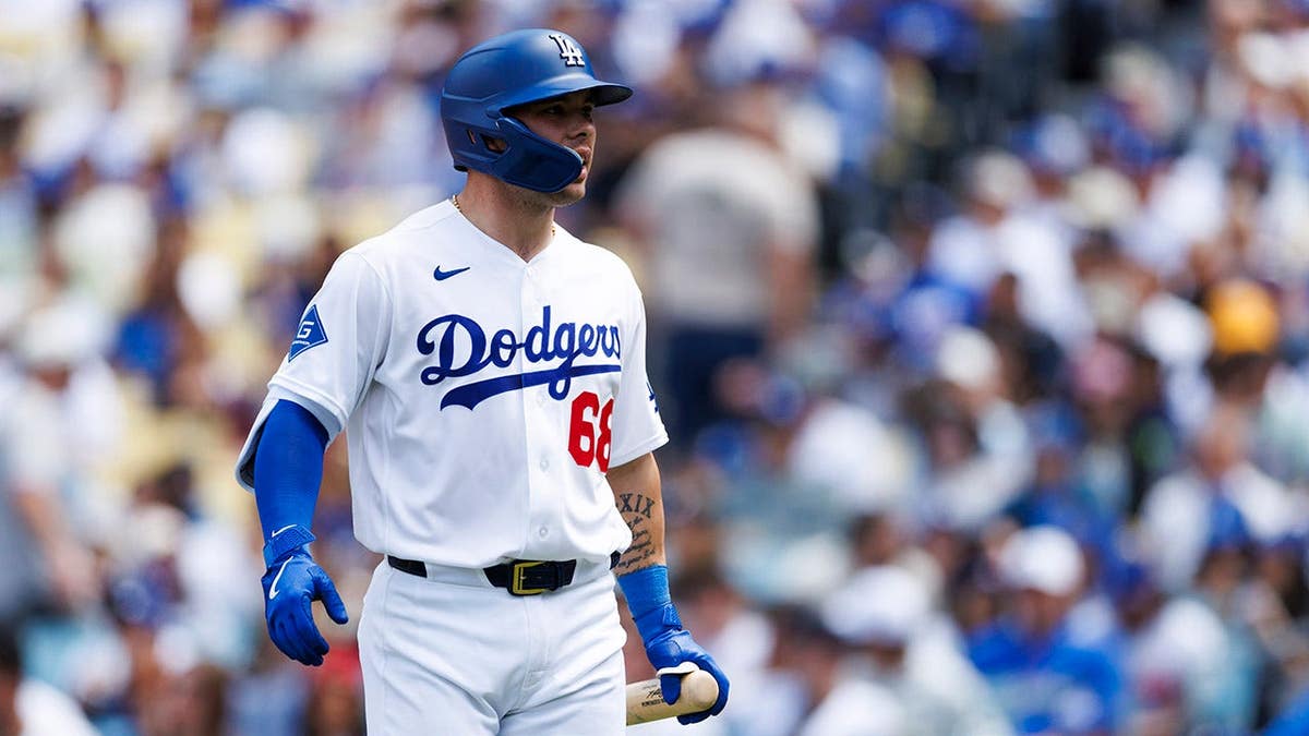 Dalton Rushing batting for the Los Angeles Dodgers at Dodger Stadium