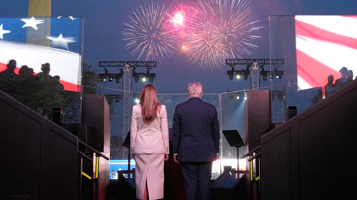 President Donald Trump and First Lady Melania Trump watching fireworks on the National Mall in Washington, D.C.