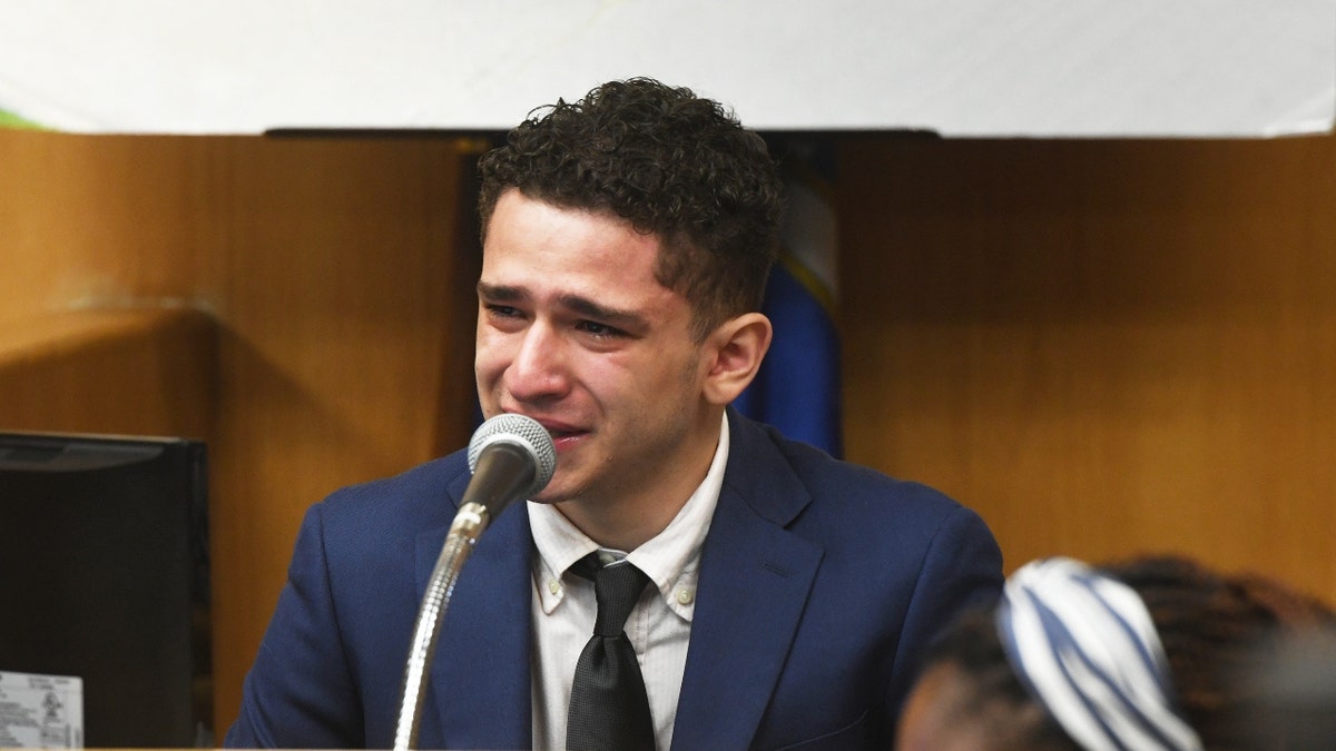 Raul Valle speaking during his testimony at state Superior Court in Milford, Conn.