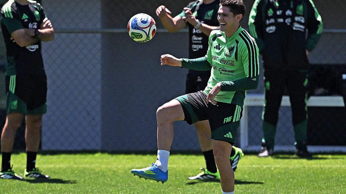 Mexico's defender Israel Reyes controls the ball during a training session in Mexico City on May 15, 2026. (Photo by CARL DE SOUZA / AFP via Getty Images)
