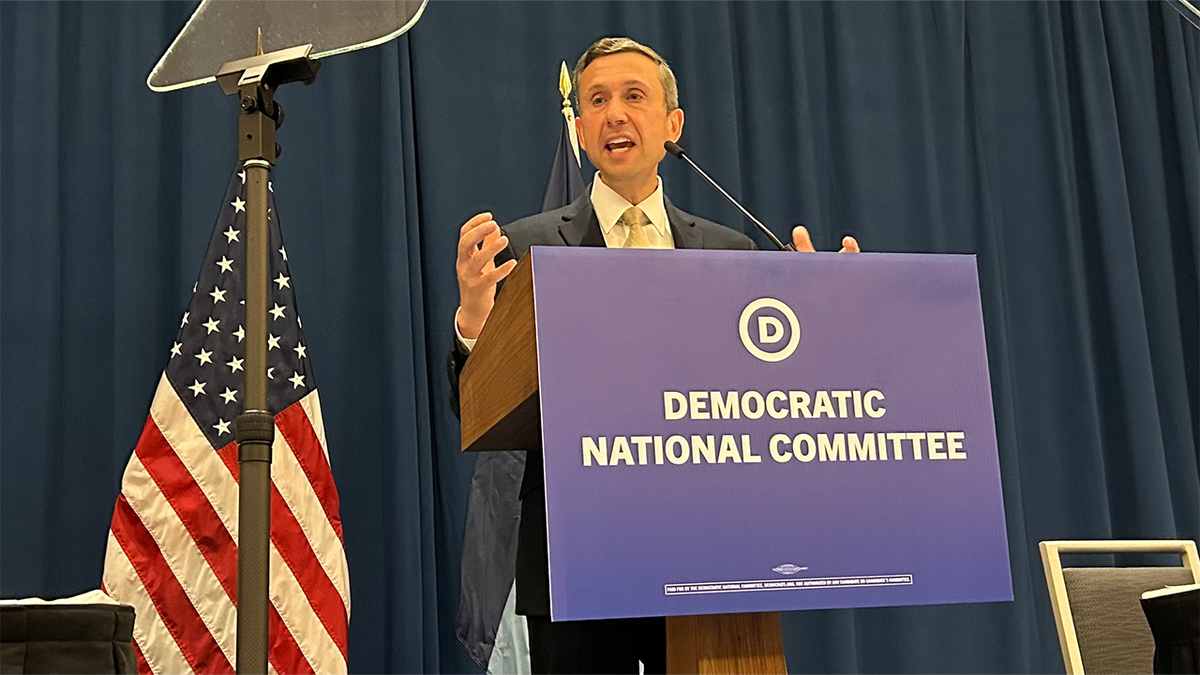 Democratic National Committee chair Ken Martin speaking at a podium
