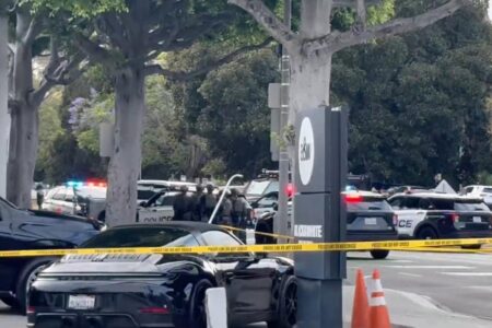 Armed suspect barricades himself in truck with female hostage in Beverly Hills after trying to mow down sheriff’s deputy