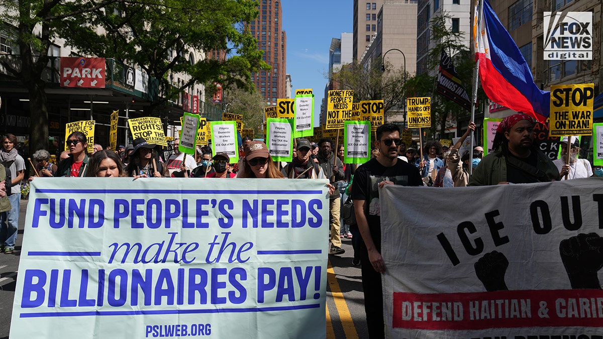may day protester signs