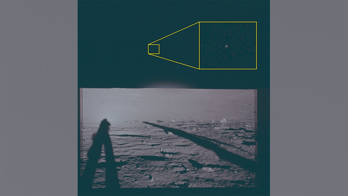 Apollo 12 lunar surface with highlighted area of unidentified phenomena above horizon