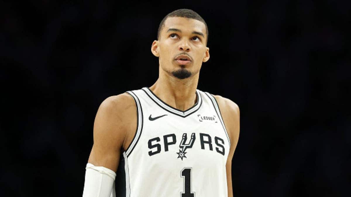 MINNEAPOLIS, MINNESOTA - MAY 10: Victor Wembanyama #1 of the San Antonio Spurs looks on during the first quarter against the Minnesota Timberwolves in Game Four of the Second Round of the NBA Western Conference Playoffs at Target Center on May 10, 2026 in Minneapolis, Minnesota. (Photo by David Berding/Getty Images)