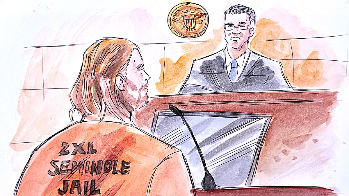 Sketch of Jonathan Rinderknecht seated inside federal court in Orlando Florida
