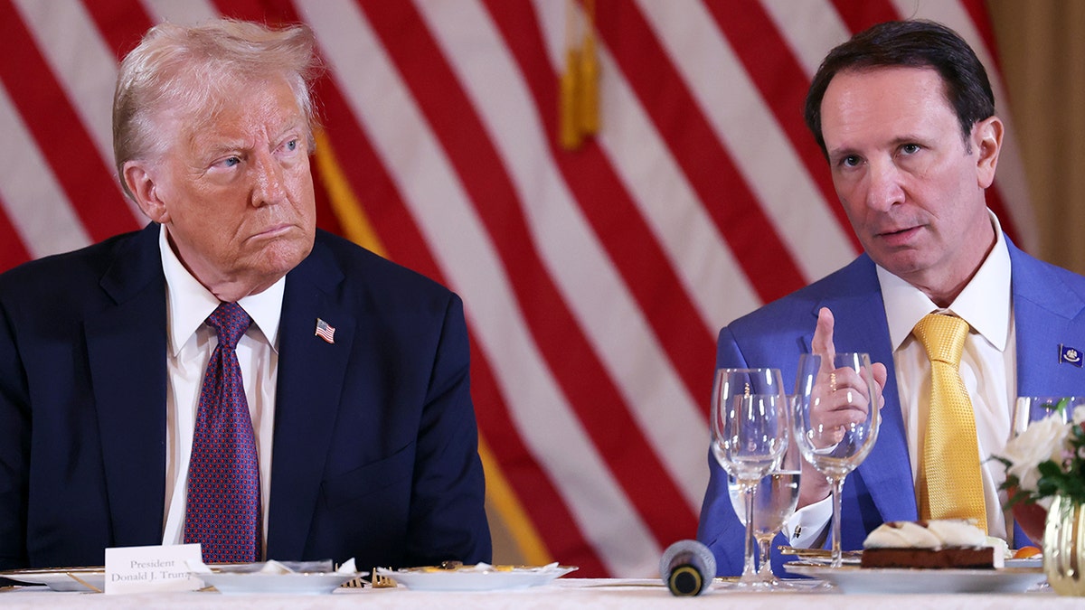 Louisiana Gov. Jeff Landry speaking during a meeting at Mar-a-Lago Club