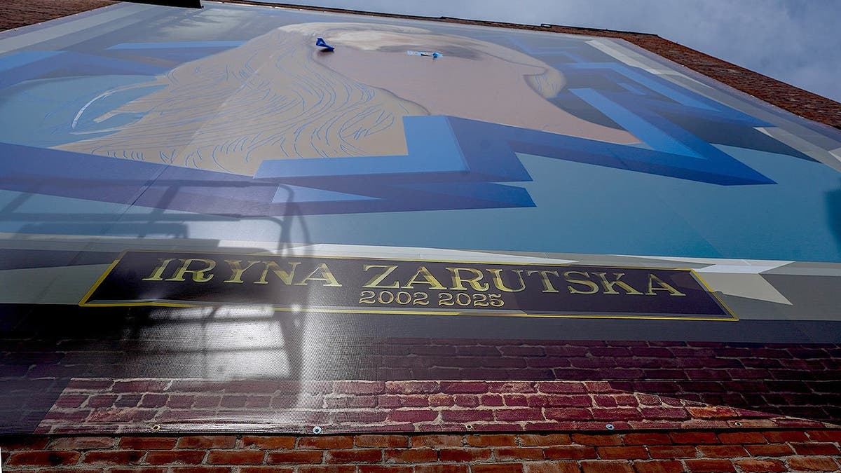 An unfinished mural in Providence of Iryna Zarutska