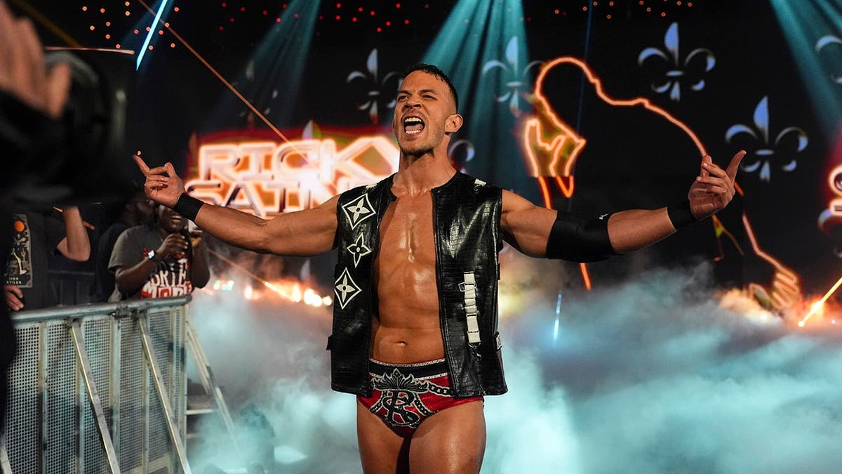 Ricky Saints making his entrance during SmackDown at Colonial Life Arena in Columbia, South Carolina