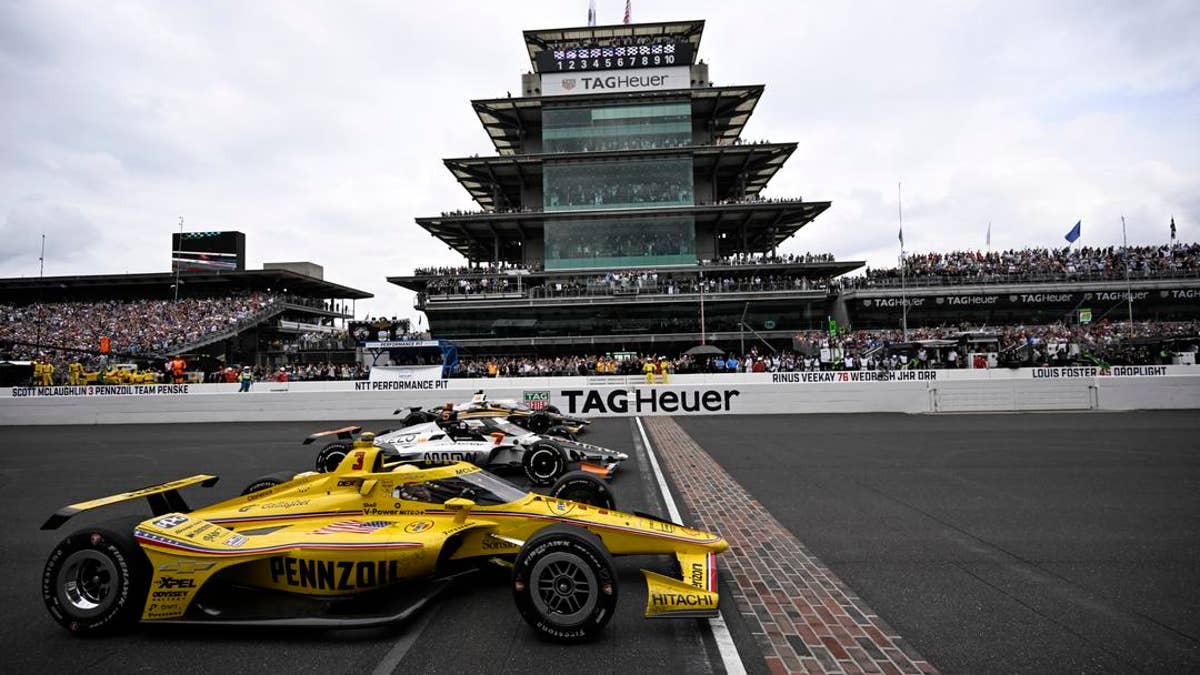 Scott McLaughlin, Pato O'Ward and Marcus Armstrong finishing third, fourth and fifth in the 2026 Indy 500. (Doug Mathews/INDYCAR)