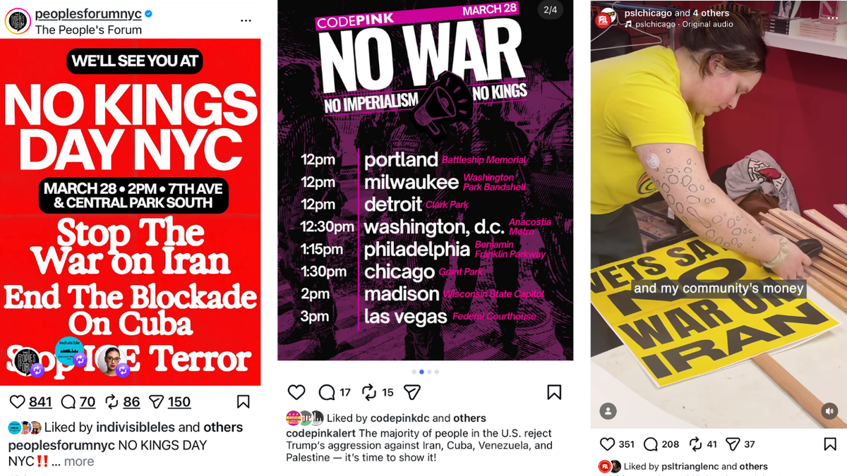 Members of People's Forum, CodePink, Party for Socialism and Liberation and ANSWER Coalition rallying at a protest