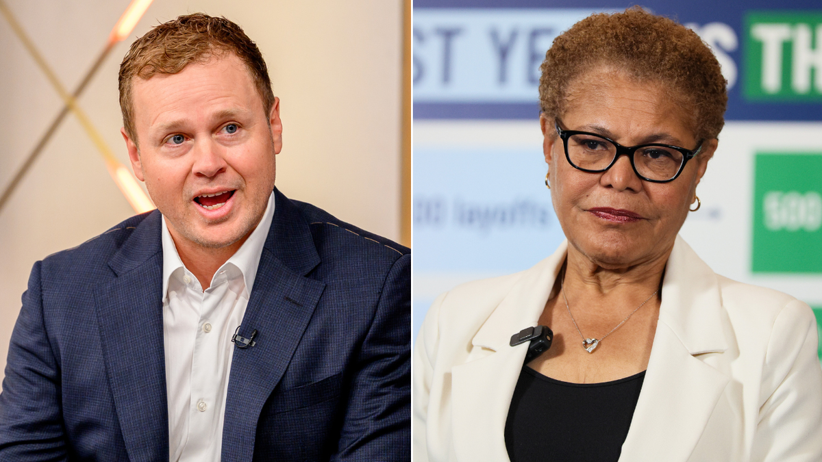 Spencer Pratt and Karen Bass standing side by side at a public event.