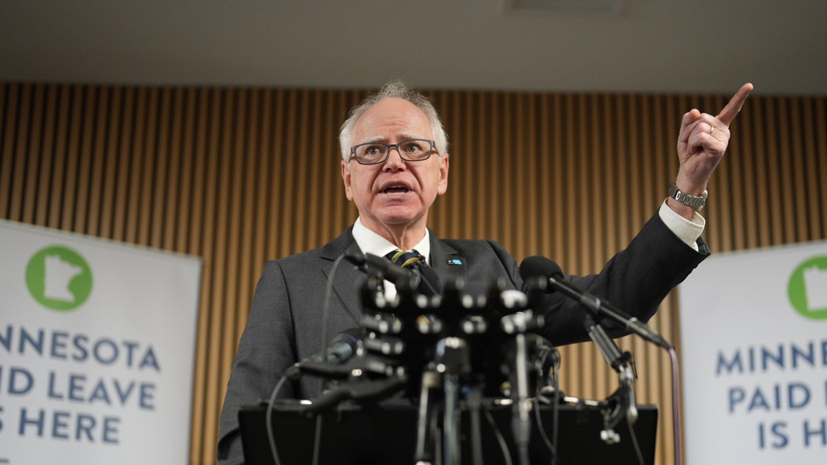 Minnesota Gov. Tim Walz speaking at a press conference in Minneapolis