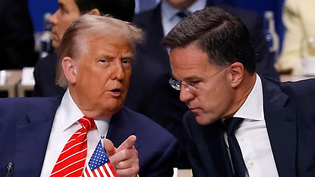 President Donald Trump speaking with NATO Secretary General Mark Rutte at a meeting