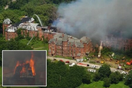 Massive inferno tears through historic New York psychiatric center