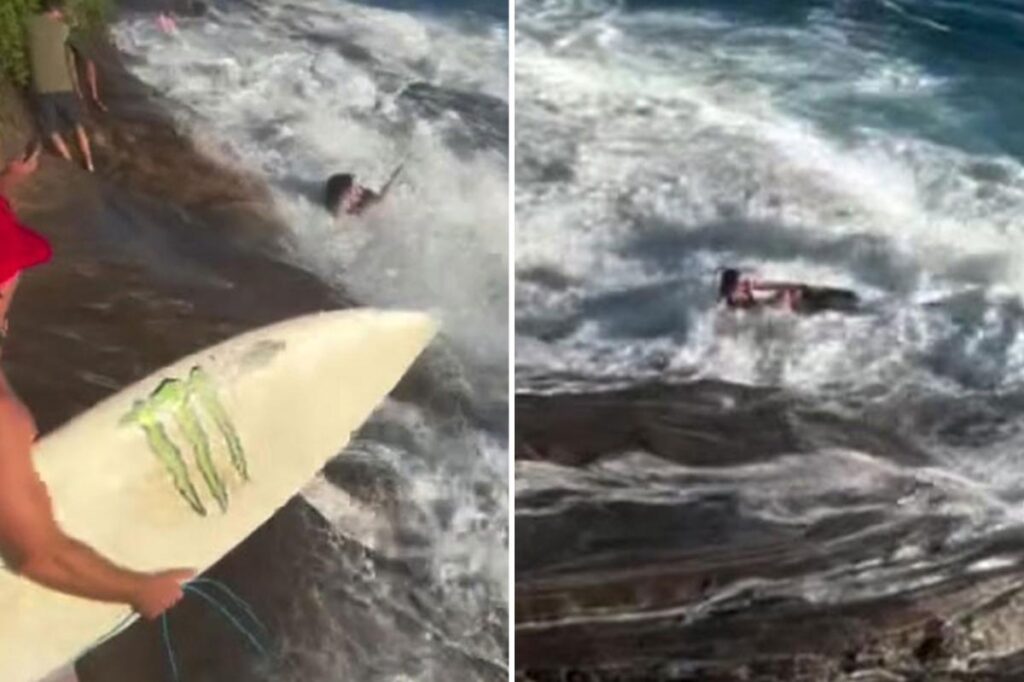 Rogue wave sweeps woman off infamous beach as frantic rescue caught on camera Rogue wave sweeps woman off infamous beach as frantic rescue caught on camera