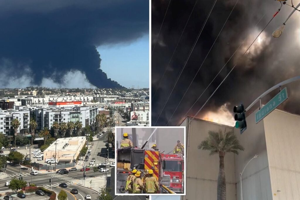 Fire department issues urgent warning as choking smoke from massive LA warehouse blaze blankets city