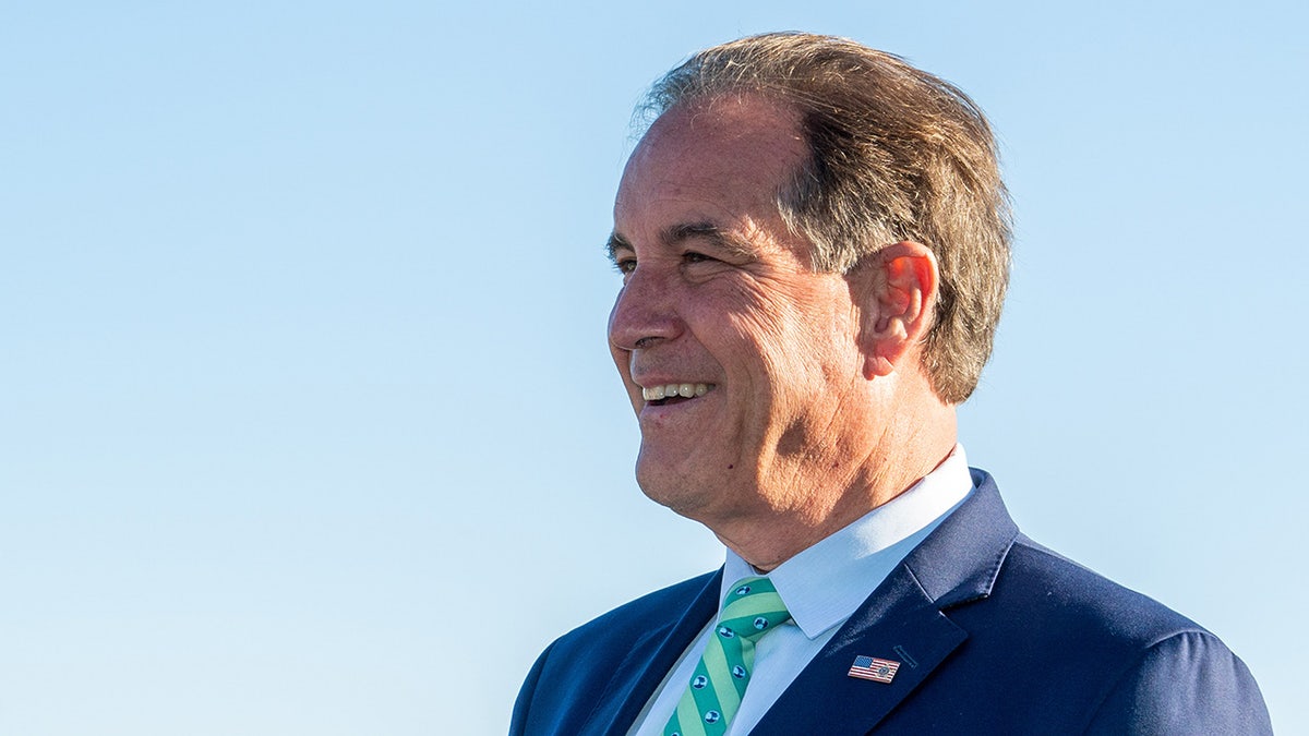 CBS Sports broadcaster Jim Nantz speaking during a golf tournament at Pebble Beach Golf Links