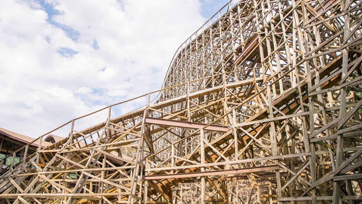 View of wooden rollercoaster at Knoebels