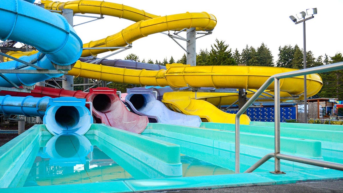 View of empty water slides at Wild Waves