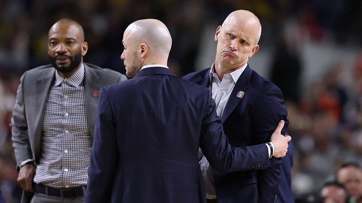 Head coach Dan Hurley reacting during NCAA Final Four basketball game at Lucas Oil Stadium
