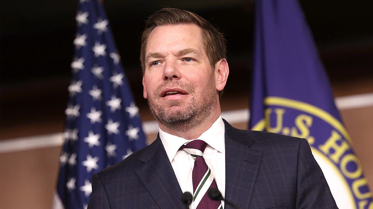 Rep. Eric Swalwell speaks at Capitol press conference on committee assignments.