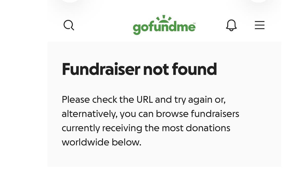 photo shows screenshot of shut down fundraiser