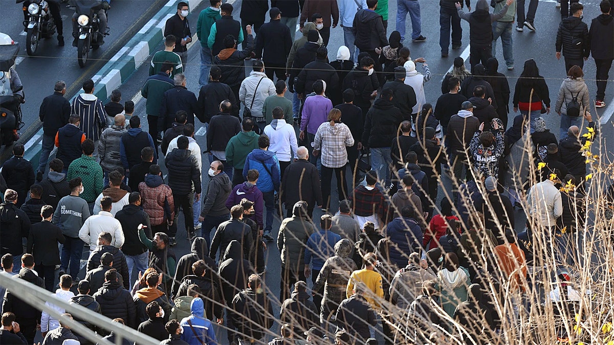 Protesters marching in downtown Tehran, Iran