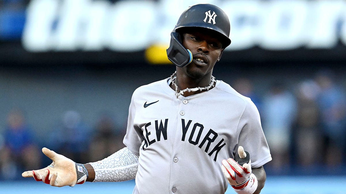 New York Yankees' Jazz Chisholm Jr. rounding bases after hitting home run