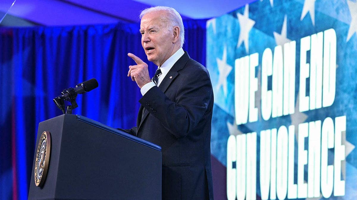 President Joe Biden speaking at Everytown's Gun Sense University at the Washington Hilton in Washington, D.C.
