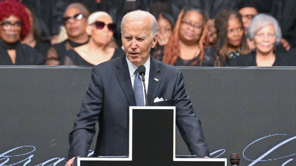 Joe Biden speaking at Reverend Jesse L. Jackson's funeral service in Chicago