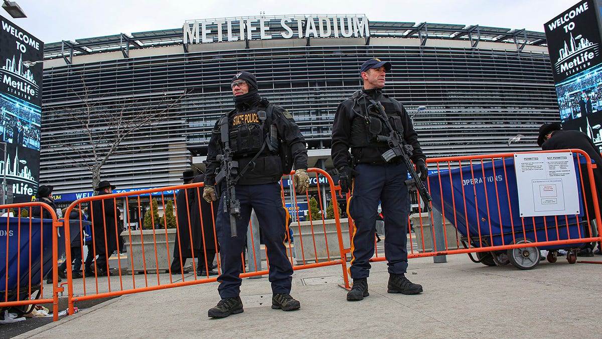 New Jersey police stand outside of stadium