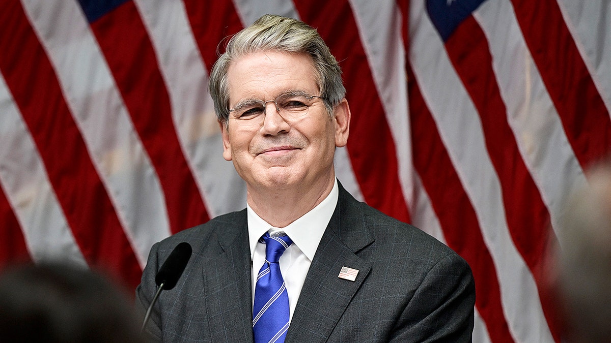 US Treasury Secretary Scott Bessent speaking at a press conference in Stockholm
